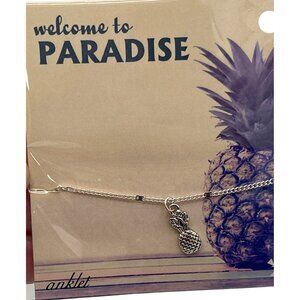 Anklet Pineapple Silvertone Tropical Beach Mermaid Coastal Nautical Delicate